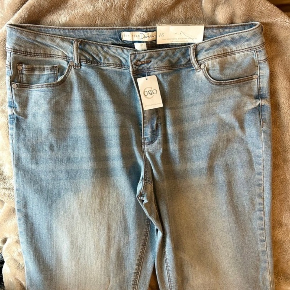 Cato Light Blue Flare Jeans with Brown and Cream Details - Picture 4 of 7